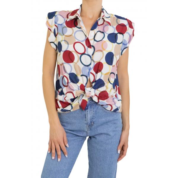 Camicia fantasia mezza manica con volant 